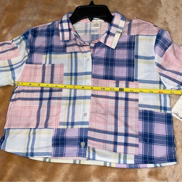 Passport cropped patchwork top size small short sleeve button down shirt NWT/ - Picture 11 of 12